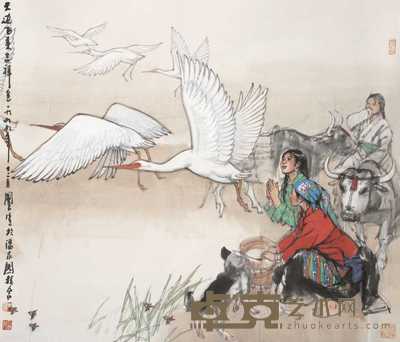 史国良 天边飞来吉祥鸟 立轴 94×112cm